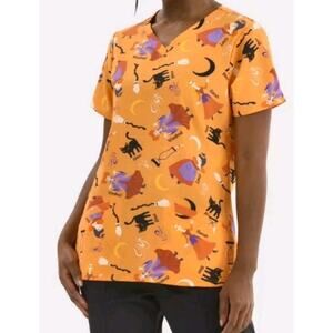 Hocus Pocus Halloween Womans Disney Printed scrub Top size L - Winifred-Orange